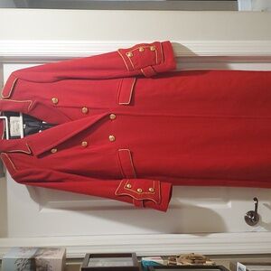 Olivia Palermo Banana Republic red wool military coat
